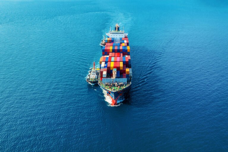 Container ship carrying cargo at sea